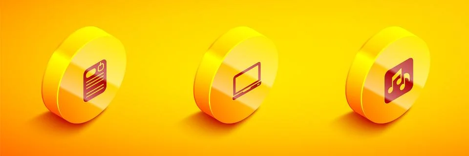 Set Isometric Dossier folder, Laptop and Music note, tone icon. Vector Illustrazione stock