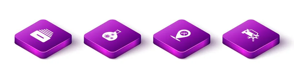 Set Isometric Drawer with documents, Test tube virus, Location service and Car Stock Illustration