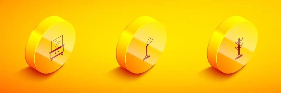 Set Isometric Dressing table, Table lamp and Coat stand icon. Vector 库存插图