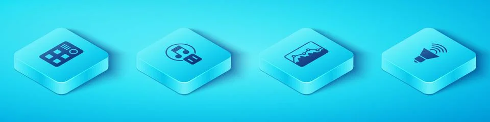 Set Isometric Drum machine, Pause button, Speaker volume and Music wave Illustrazione stock