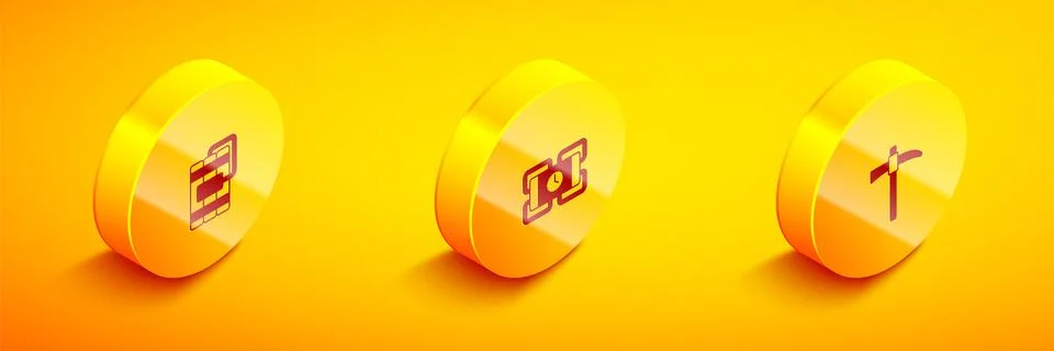 Set Isometric Dynamite, and Pickaxe icon. Vector Stock Illustration