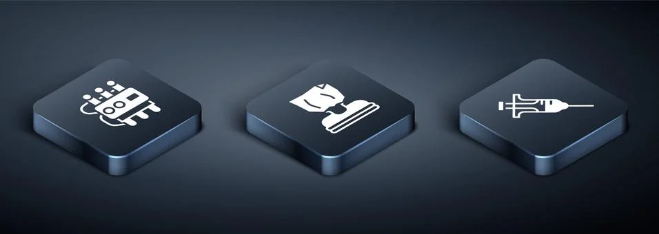 Set Isometric Dynamite and timer clock, Syringe and Kidnaping icon. Vector Stock Illustration