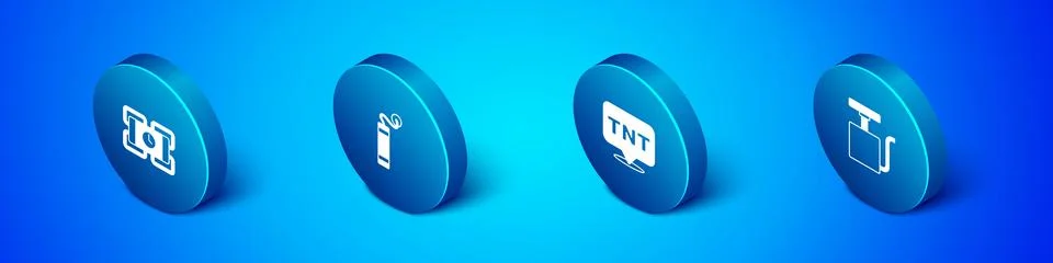 Set Isometric Dynamite, Handle detonator and icon. Vector Illustrazione stock