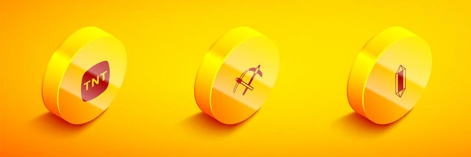 Set Isometric Dynamite, Pickaxe and Gem stone icon. Vector Stock Illustration