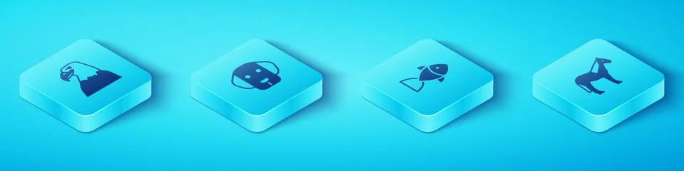 Set Isometric Eagle head, Dog, Horse and Fish icon. Vector Stock Illustration