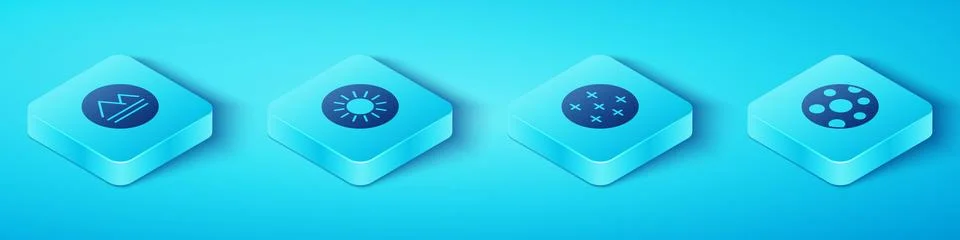 Set Isometric Earth element, Sun, Full moon and icon. Vector Ilustração Stock