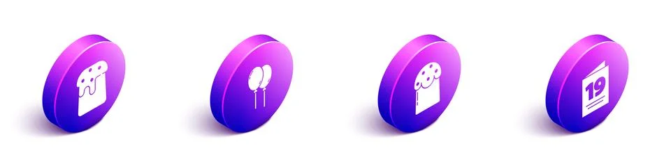 Set Isometric Easter cake, Balloons with ribbon, Easter cake and Greeting card Stock Illustration