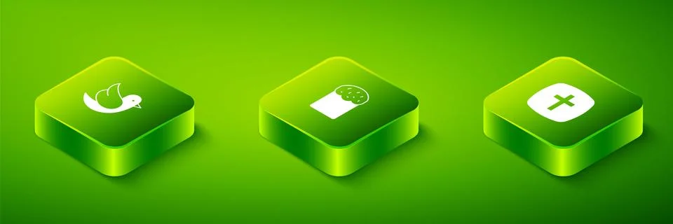 Set Isometric Easter cake, Christian cross and Dove icon. Vector Stock Illustration