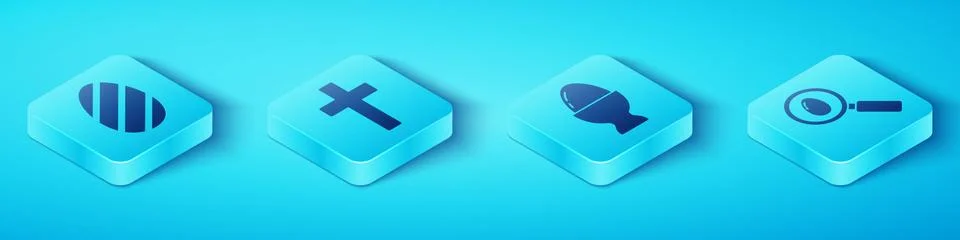 Set Isometric Easter egg, Christian cross, Search and easter egg and Easter egg Stock Illustration