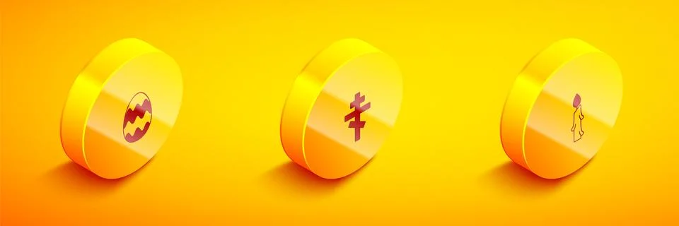 Set Isometric Easter egg, Christian cross and Burning candle icon. Vector Stock Illustration