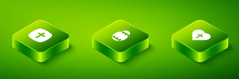 Set Isometric Easter egg, Christian cross in heart and icon. Vector Stock Illustration