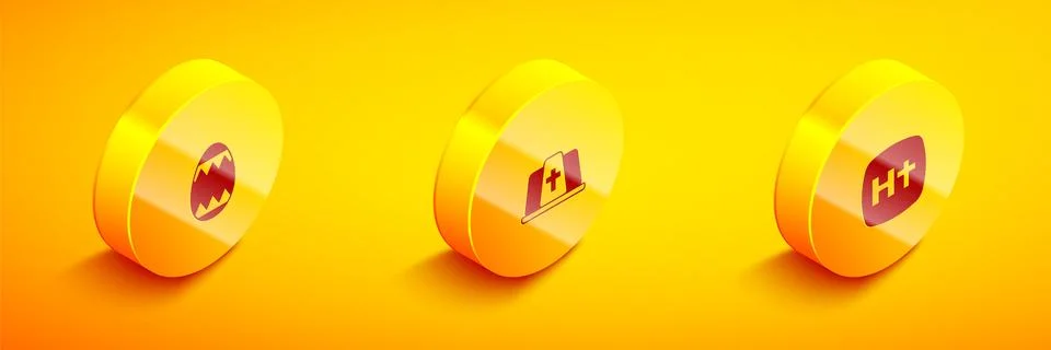 Set Isometric Easter egg, Pope hat and Christian cross icon. Vector Illustrazione stock