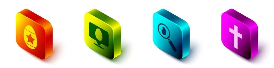 Set Isometric Easter egg, Speech bubble with easter egg, Search and easter egg Stock Illustration