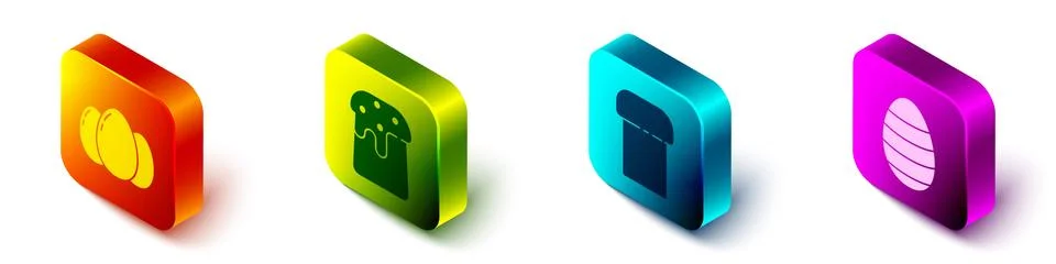 Set Isometric Easter eggs, Easter cake, Easter cake and Easter egg icon. Vector Illustrazione stock