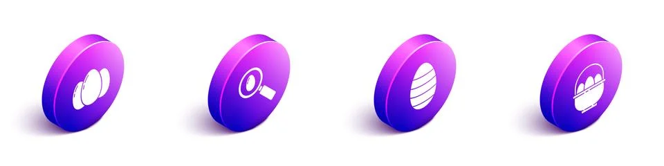 Set Isometric Easter eggs, Search and easter egg, Easter egg and Basket with Stock Illustration