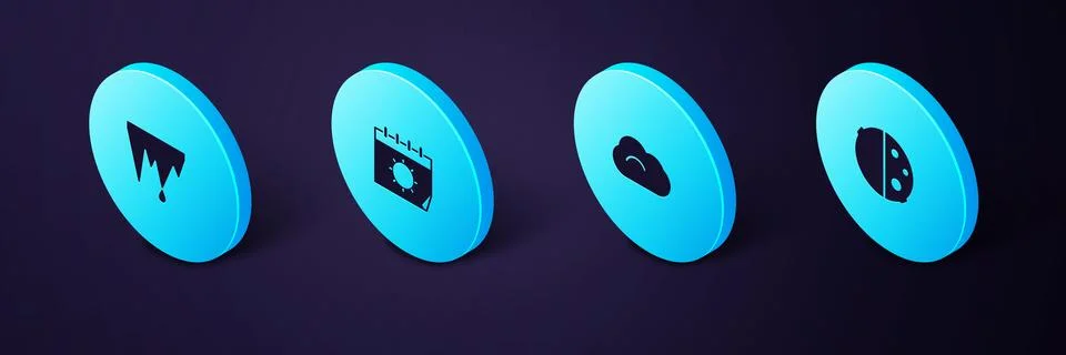 Set Isometric Eclipse of the sun, Cloud, Calendar and and Icicle icon. Vector イラスト素材