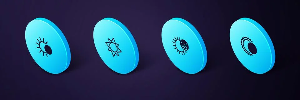 Set Isometric Eclipse of the sun, , Sun and icon. Vector Stock Illustration