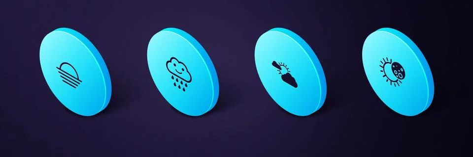 Set Isometric Eclipse of the sun, Sun and cloud weather, Cloud with rain and  Illustrazione stock