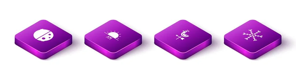 Set Isometric Eclipse of the sun, Sunrise, Rooster weather vane and Snowflake Stock Illustration