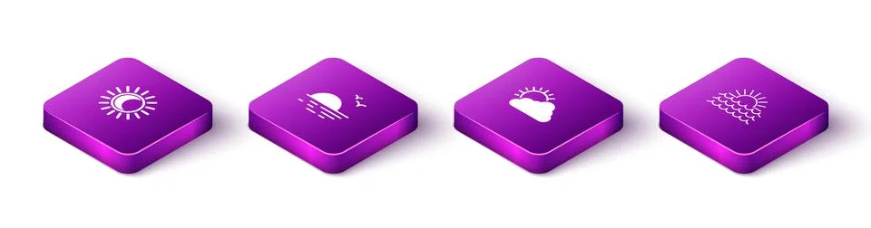 Set Isometric Eclipse of the sun, Sunset, and cloud weather and icon. Vector 스톡 일러스트