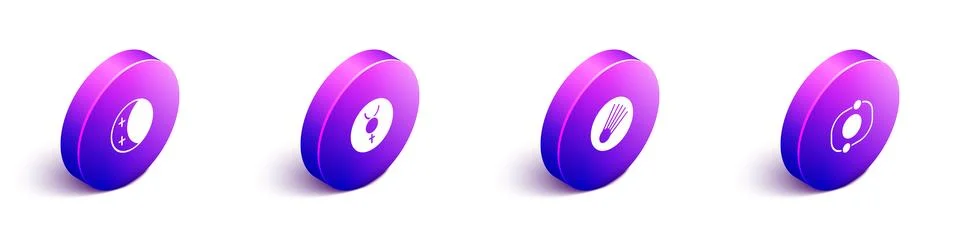 Set Isometric Eclipse of the sun, Symbol Mercury, Comet and Solar system icon Stock Illustration
