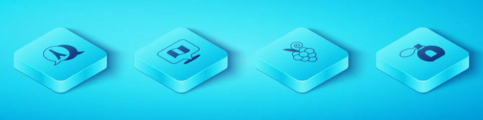 Set Isometric Eiffel tower, Flag France, Perfume and Grape fruit icon. Vector Illustrazione stock