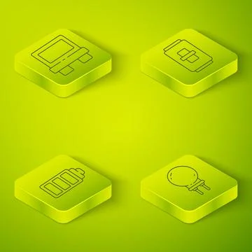 Set Isometric Electric light switch, Battery charge level indicator, Light Stock Illustration