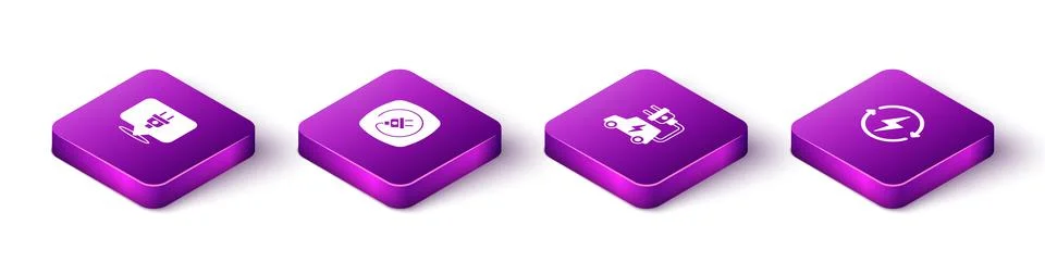 Set Isometric Electric plug, , car and Recharging icon. Vector イラスト素材