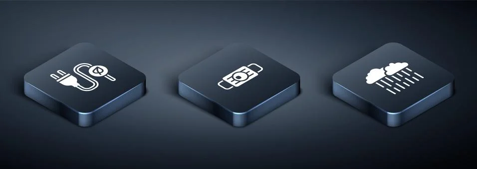 Set Isometric Electric saving plug in leaf, Cloud with rain and Medical 스톡 일러스트