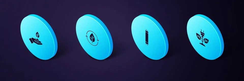 Set Isometric Electric saving plug in leaf, Fluorescent lamp, Recycle and and Stock Illustration