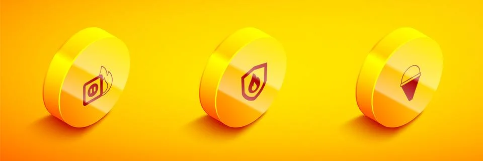 Set Isometric Electric wiring of socket in fire, Fire protection shield and cone Stock Illustration