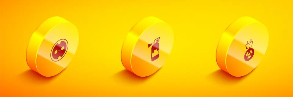 Set Isometric Electrical outlet, Fire extinguisher and Radiation electrical plug Stock Illustration