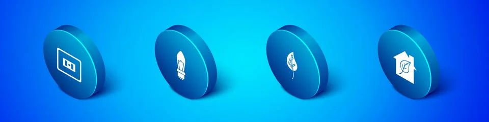 Set Isometric Electrical outlet, Leaf or leaves, Eco friendly house and Light Ilustración de archivo