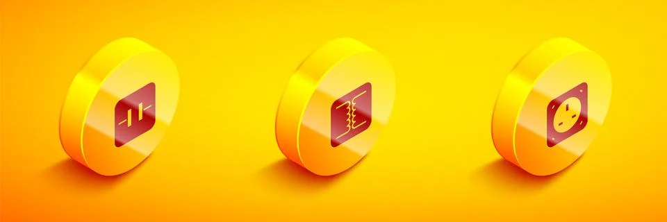 Set Isometric Electrolytic capacitor, Electrical transformer and outlet ico.. Stock Illustration