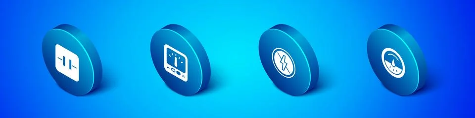 Set Isometric Electrolytic capacitor, No lightning, Electric meter and Ampe.. Stock Illustration