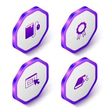 Set Isometric Electronic book with mouse, Online education diploma, and icon Stock Illustration