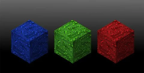 Set of isometric electronic cubes isolated on gray background. Stock Illustration