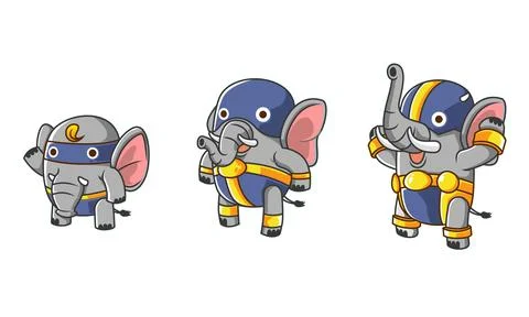 Set of isometric elephant hero character evolution illustration, with white b Stock Illustration