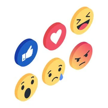 Set Isometric Emoji reactions vector like social icon. Button for expressing  Stock Illustration