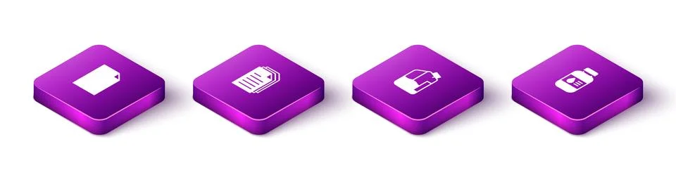 Set Isometric Empty document, File, Printer ink bottle and  icon. Vector 스톡 일러스트
