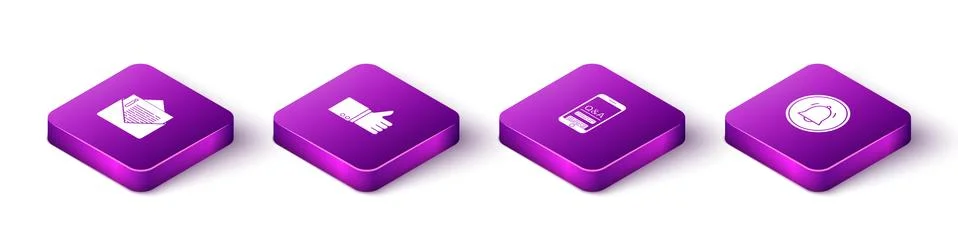 Set Isometric Envelope, Hand thumb up, Mobile Question Exclamation and Button Stock Illustration
