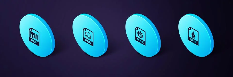 Set Isometric EPS file document, MAX, PSD and PDF icon. Vector 스톡 일러스트