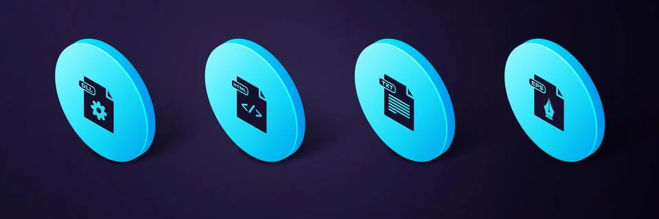 Set Isometric EPS file document, TXT, HTML and DLL icon. Vector Illustrazione stock