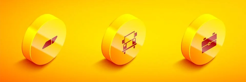 Set Isometric Eraser or rubber, School Bus and backpack icon. Vector Stock Illustration