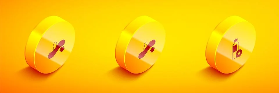 Set Isometric Escalator down, up and No water bottle icon. Vector Stock Illustration