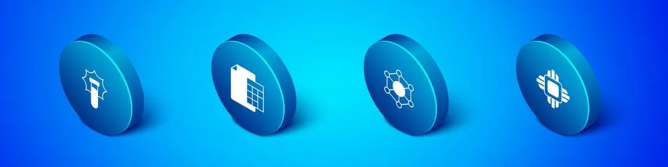 Set Isometric Explosion in the flask, Molecule, Processor CPU and Calculator Illustrazione stock