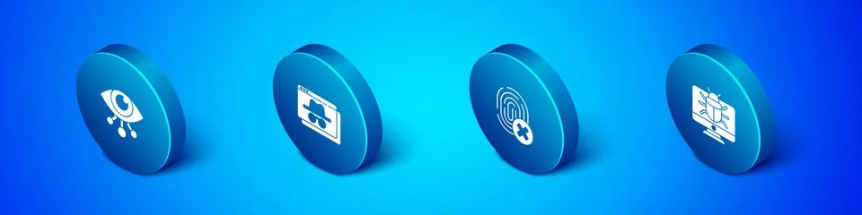 Set Isometric Eye scan, Cancelled fingerprint, System bug on monitor and Browser イラスト素材