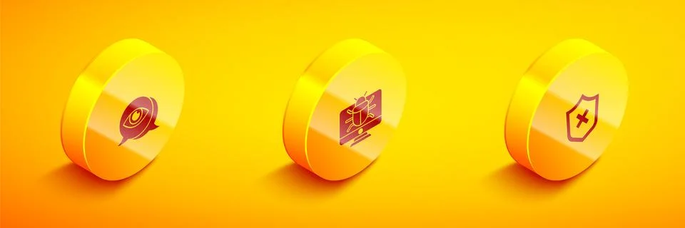 Set Isometric Eye scan, System bug on monitor and Shield with cross mark icon Stock-Illustration