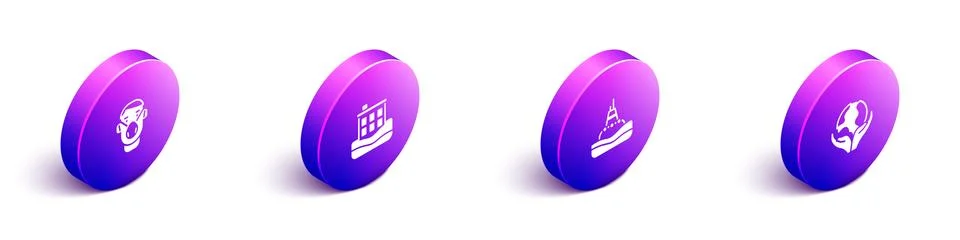 Set Isometric Face in protective mask, House flood, Floating buoy on the sea  Illustrazione stock