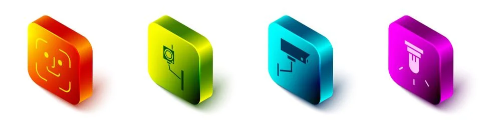 Set Isometric Face recognition, Security camera, Security camera and Motion 스톡 일러스트